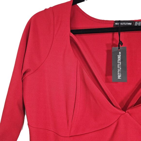 PrettyLittleThing Red Bodycon Dress 22 Long Sleeve Party Holiday Date Night NWT - Picture 7 of 7